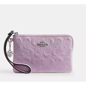 Coach Corner Zip Wristlet Womens OS Purple Like New Patent Leather Heart CDF04